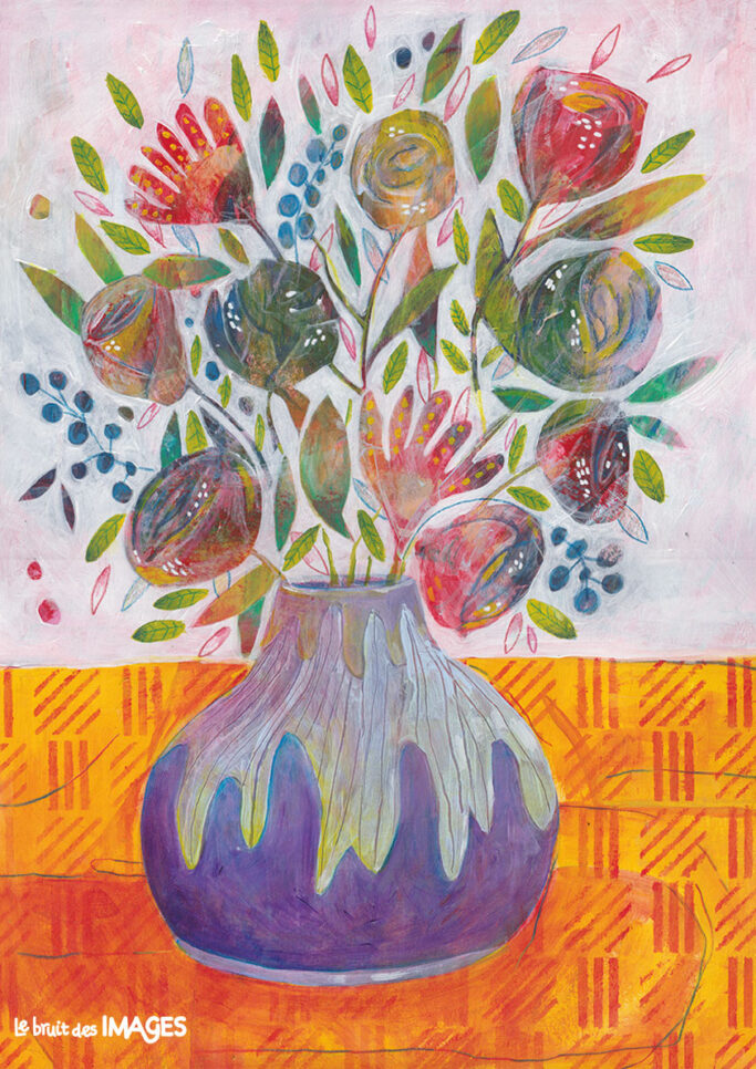 Bouquet de fleurs, peinture et crayon aquarellable sur papier A3