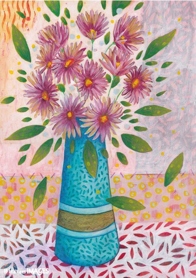 Bouquet de fleurs, peinture et crayon aquarellable sur papier A3