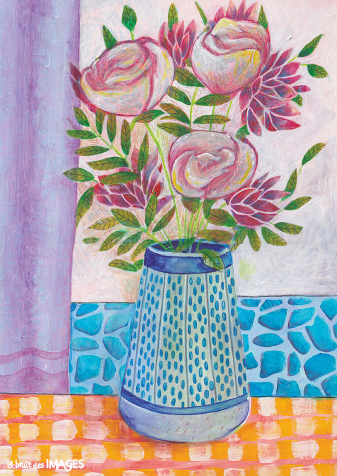 Bouquet de fleurs, peinture et crayon aquarellable sur papier A3