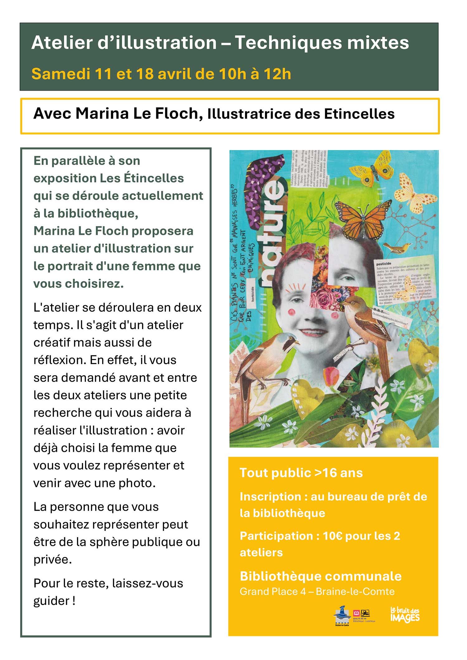 Flyer de l'atelier tout public pour l'exposition Le Etincelles à Braine-le-Comte