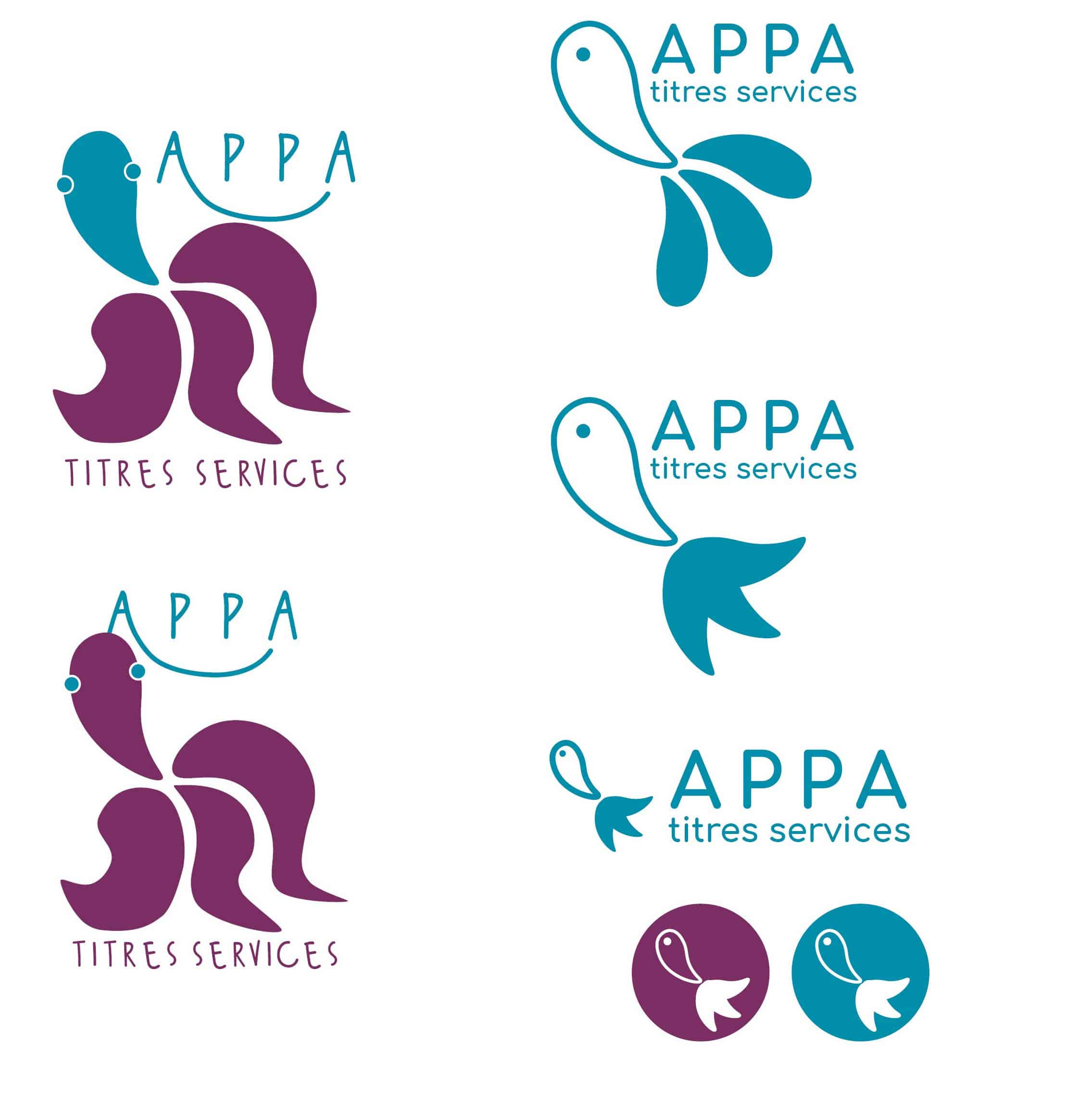 Différentes étapes de la création d'un logo, variantes
