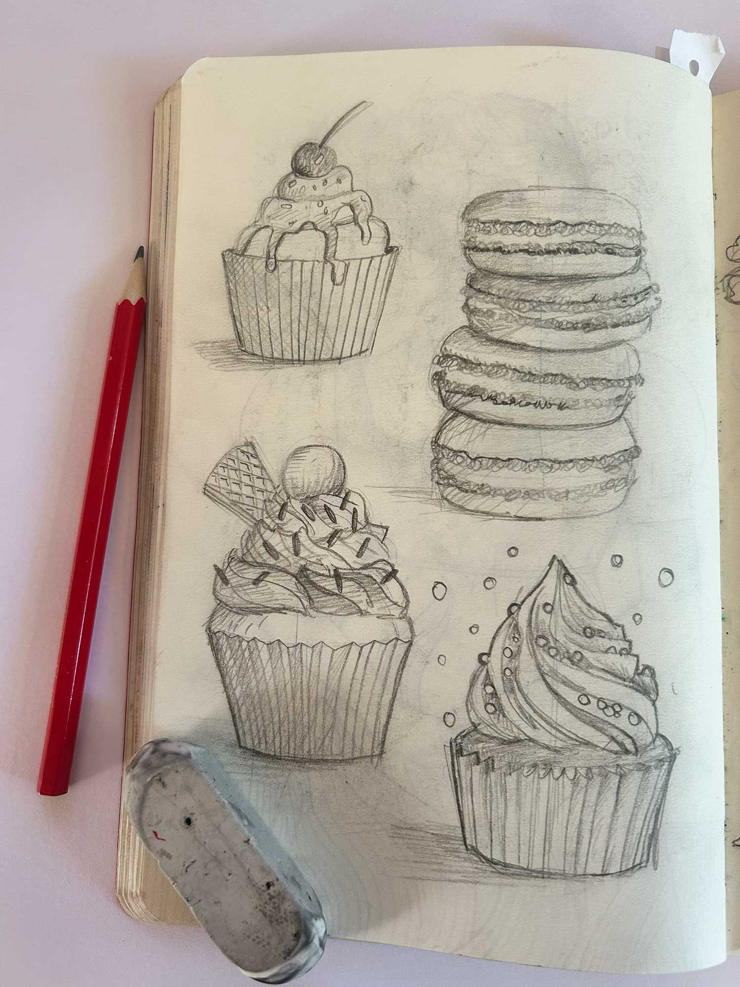 apprendre à dessiner à Soignies , dessin de petits gateaux