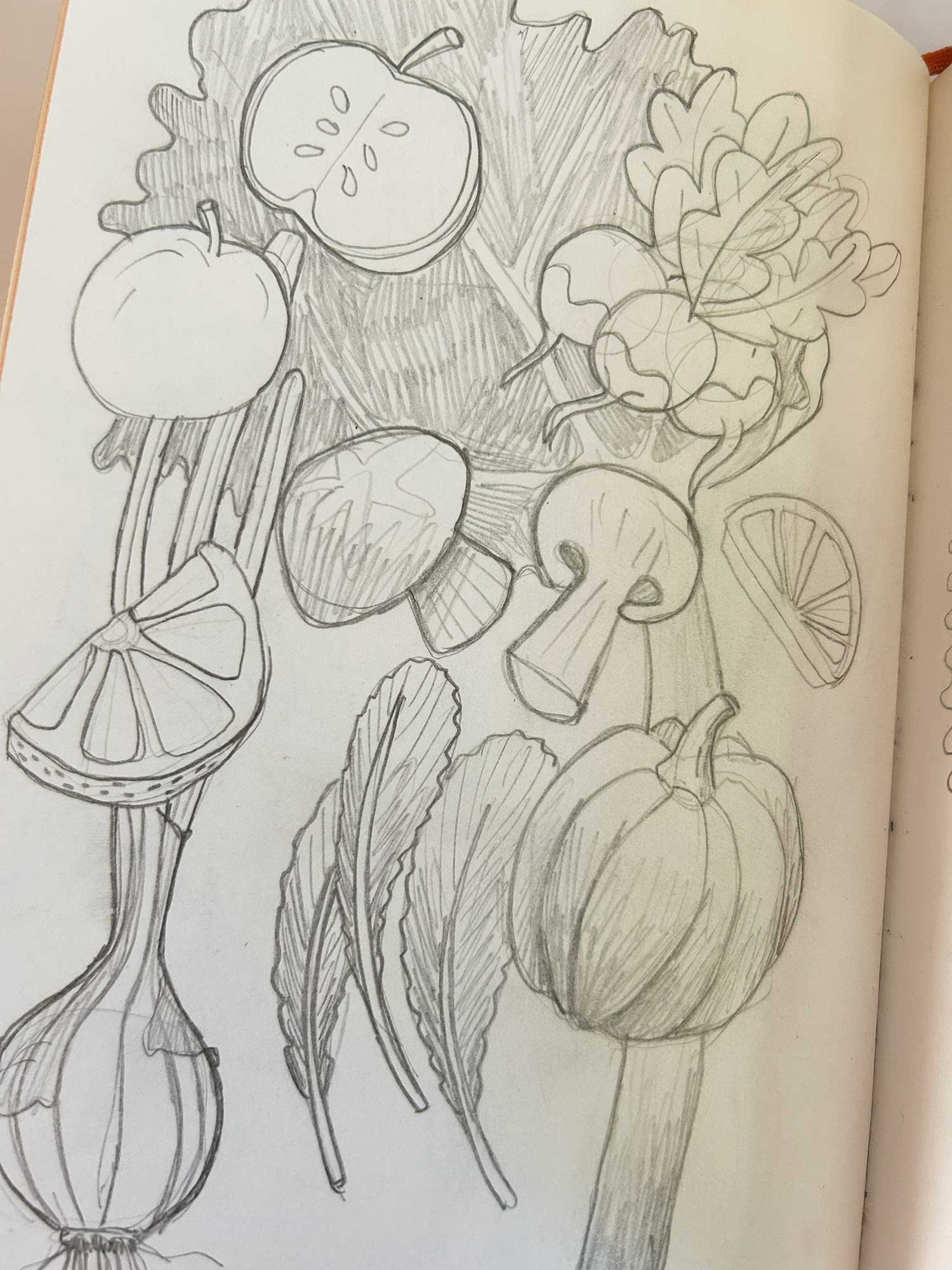 Atelier de dessin pour adultes à Soignies - dessin de fruits et de légumes